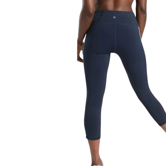 Athleta Navy Blue Contender Side Stripe Capri Tights Leggings - Picture 2 of 12